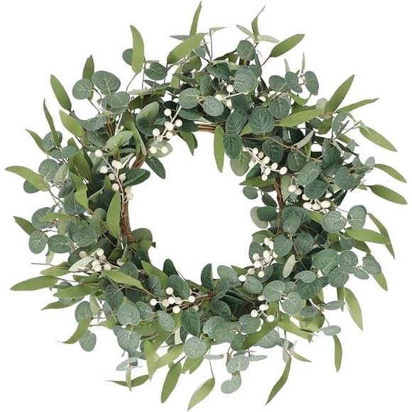 20in Artificial Eucalyptus Wreath for Front Door Fall Wreath Green Leaf Wreath - Picture 7 of 8